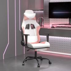 vidaXL drejelig gamingstol med fodstøtte kunstlæder hvid og pink