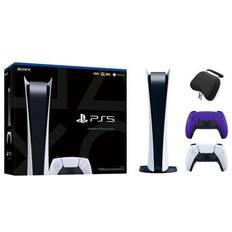 PlayStation 4 Game Consoles Sony PlayStation 5 Digital Edition with Two Controllers White and Galactic Purple DualSense and Mytrix Hard Shell Protective Controller Case