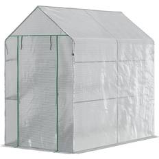 Greenhouses on sale OutSunny 73 in. W D 75 in. H Steel White Walk-in Greenhouse with Tunnel Shed w/Roll-up Door 4