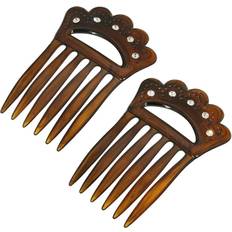 1928 Brown Plastic Clear Crystal Double Hair Combs