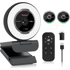 Angetube Streaming Webcam with Microphone: 1080P 60FPS USB Web Cam with Ring Light and Remote Control HD Web Camera with 5X Digital Zoom