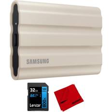 Samsung t7 1tb Hard Drives Samsung T7 Shield Portable SSD 1TB, Beige (2022) w/ 32GB Card Cleaning Cloth