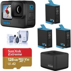 Camcorders GoPro HERO10 Black with 3 Extra Battery, Dual Charger, 128GB microSD Card