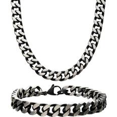 Inox Curb Bracelet and Necklace Set - Silver