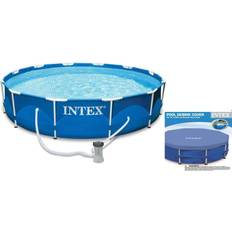 Pool 10ft Swimming Pools & Accessories Intex 10ft x 30in Metal Frame Swimming Pool Set with Filter and Debris Cover