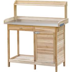Potting Benches OutSunny 17.75 in. W 49.25 H Natural Wood Potting Bench