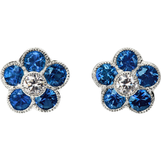Aspinal of London Athena Cluster Stud Earrings - White Gold/Sapphire/Diamonds