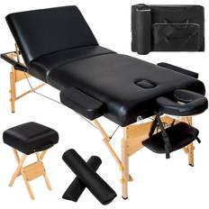 tectake Massage table 3-zone 10 cm padding rolls stool bag black