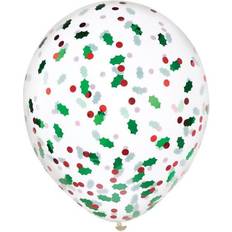 Balloons Amscan Holly Berry Confetti-Filled Christmas Balloon, Multicolor, 6/Set, 3 Sets/Pack (111240) Multicolor