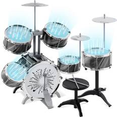 Musical Toys Best Choice Products 18-Piece Kids Beginner Drum Kit Musical Instrument Toy Drum Set w/ LED Lights Drumsticks Black