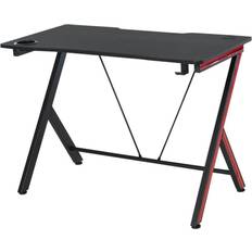 Gaming Desks Homcom 41.25 in. Black Wooden Computer Desk wiith Carbon Fiber Surface and Cup Holder