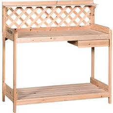 OutSunny Potting Benches OutSunny Natural Wooden Shed Garden Potting Bench