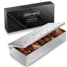 Pure Grill BBQ Smoker Box Heavy Duty with Hinged Lid for Wood Chips