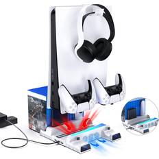 Ps5 digital Gaming Accessories NexiGo PS5 Vertical Stand with Headset Holder and AC Adapter for PS5 Disc & Digital Editions, RGB Controllers Charger, R
