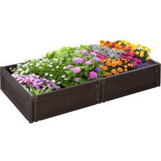 Outdoor Planter Boxes OutSunny 48 in. Brown Plastic Raised Garden Bed Kit, Raised Planter Box