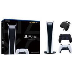 Playstation 5 digital edition Game Consoles Sony PlayStation 5 Digital Edition with Two Controllers White and Midnight Black DualSense and Mytrix Hard Shell Protective Controller Case