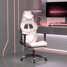 vidaXL gamingstol m. massage og fodstøtte kunstlæder hvid og lyserød
