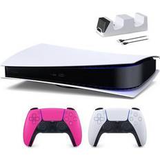 Playstation 5 digital edition Sony PlayStation 5 Digital Edition with Two Controllers White and Nova Pink DualSense and Mytrix Dual Controller Charger