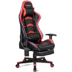 Costway Massage LED Gaming Chair with Lumbar Support and Footrest-Red