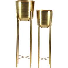 Pots, Plants & Cultivation CosmoLiving by Cosmopolitan Set of 2 Gold Metal Glam Planter, 39", 46"