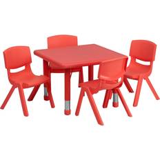 Flash Furniture Furniture Set Flash Furniture Emmy 24'' Square Red Adjustable Activity Table with 4 Chairs