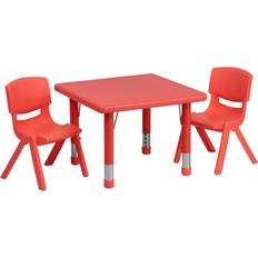 Furniture Set Flash Furniture Emmy 24'' Square Red Adjustable Activity Table with 2 Chairs