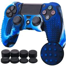 Ps4 dualshock controller Studded Silicone Cover Skin Case for Sony PS4/slim/Pro Dualshock 4 Controller 1Camouflage Blue with Pro Thumb Grips
