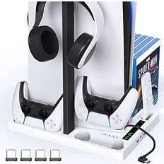 Gaming Accessories PS5 Cooling Stand for PlayStation 5 Digital Edition & PS5 Disc PS5 Vertical Stand with Dual Controller Charging Station with