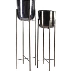CosmoLiving Pots CosmoLiving Set of 2 11" 10" 39" Contemporary Iron Planters with Stands Black