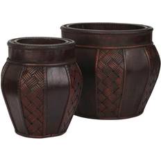 Wood Pots Nearly Natural Wood & Weave Panel Decorative Planters Set