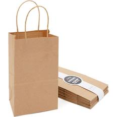 bagmad 100 Pack 5.25x3.25x8 inch Brown Small Paper Bags with Handles Bulk, Gift Paper Bags, Kraft Birthday Party Favors Grocery