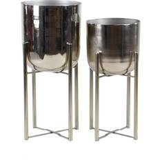 Litton Lane Pots Litton Lane 11 22 Silver Metal Deep Recessed Dome with Removable Stand