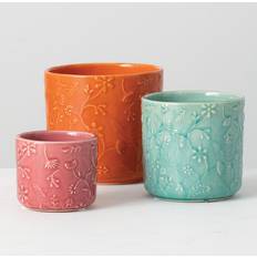 Pots Sullivans Decor Vases Multicolor - Orange & Turquoise Floral Relief Flower Pot