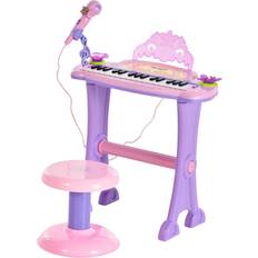 Pianos Kids Electronic Keyboard 32 Key Piano MP3 w/Microphone Stool Pink