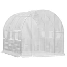 Greenhouses OutSunny 78.75 W 116.25 D 78.75 in. H PE Cover White Zipper Doors and Mesh Windows Greenhouse