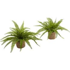 Nearly Natural Pots Nearly Natural Faux Boston Fern with Burlap Planter, Set 2