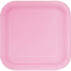 Unique Party 30880 18cm Square Baby Pink Party Plates, Pack of 16