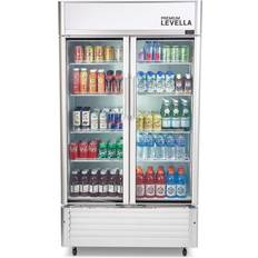 Gray Freestanding Refrigerators Premium Levella PRN165DX Double Door Commercial Merchandiser Refrigerator-Upright Display Silver, Gray