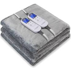 MIZZEO Electric Heated Blanket 84" x 90" Queen Size Fast Heating Blankets 100% Polyester Velvet 10 Heating Levels 1-12 Hours Auto-Off ETL Certified Machine Washable (Grey)