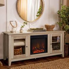 Fireplaces Walker Edison White Oak Traditional 58 Inch Fireplace TV Stand