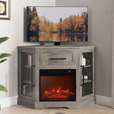 Corner electric fireplace Belleze 43" TV Stand with 18" Electric Fireplace, Fireplace TV Stand for TVs up to 50" Modern Corner Wood Entertainment Center with Storage Dale (Gray Wash)
