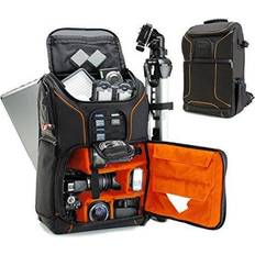 USA Gear Digital SLR Camera Backpack (Orange) with 15.6' Laptop Compartment by features Padded Custom Dividers, Tripod Holder, Rain Cover and