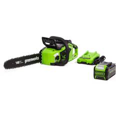 Chainsaws Greenworks 40V 16-inch Brushless Chainsaw with 4 Ah Battery and Charger 2016802AZ