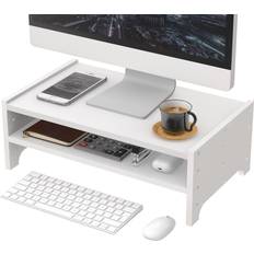 Monitor Stand Riser with Storage Organizer Bamboo 3-Height Adjustment 16.7 inch Desktop Monitor Stand for Office and Home Use (White)