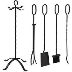 Fireplace Accessories Sunnydaze Decor Steel 5-Piece Fireplace Tool Set with Stand