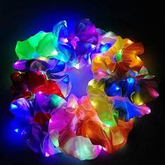 12 Pcs LED Hair Scrunchies,Elastic Glow Hair Bands Women,Light up Hair Accessories Neon Glow Party
