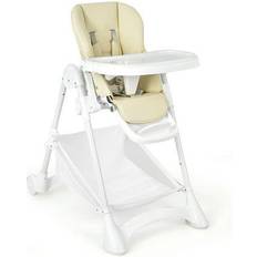 Costway Beige Convertible Folding Adjustable High Chair w/Wheel Tray Storage Basket