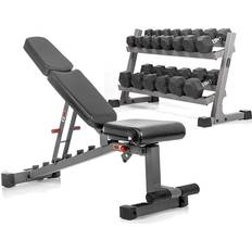 Weights XMark's Two Tier Heavy Duty Steel Dumbbell Rack, 350 lbs. of XMark's Superior Rubber Coated Hex Dumbbells, and Adjustable Weight Bench