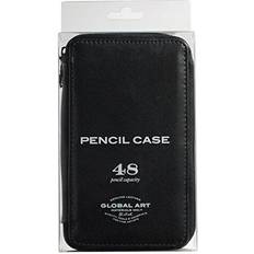 Global Classic Leather Pencil Case Smooth Black, for 48 Pencils