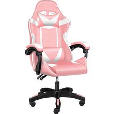 Yssoa Racing Office Computer Ergonomic Game Chair Adjustable Swivel Recliner Pink/White